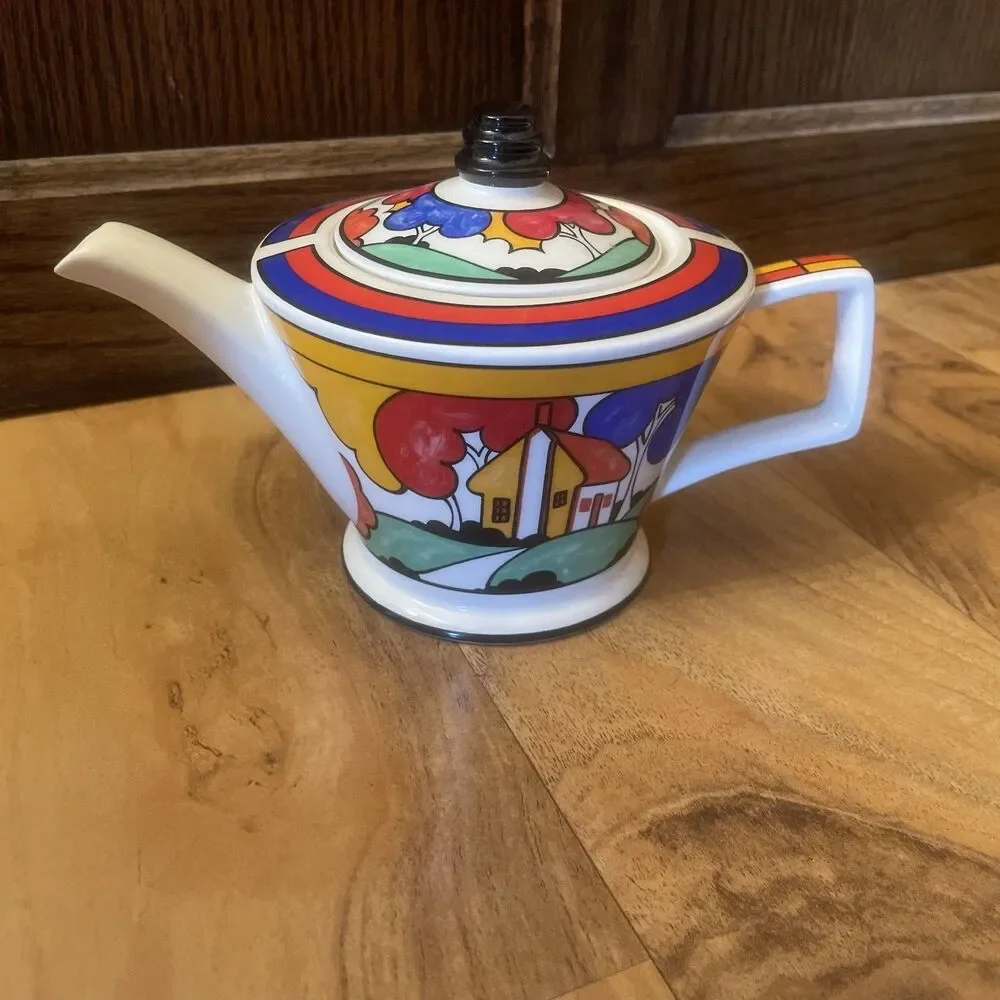 Vintage Sadler Art Deco Colorful Tea Pot Inspired By Clarice Cliff England